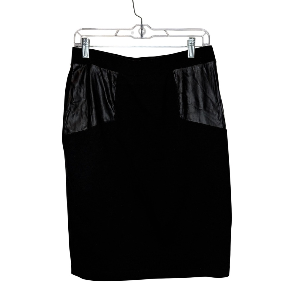 Chicos Black Pencil Skirt Faux Leather Pocket Knee Length Womens Size 0